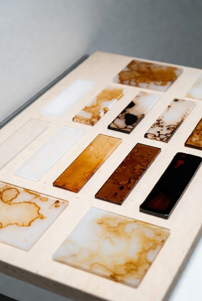 samples of wood conditioner under UV 