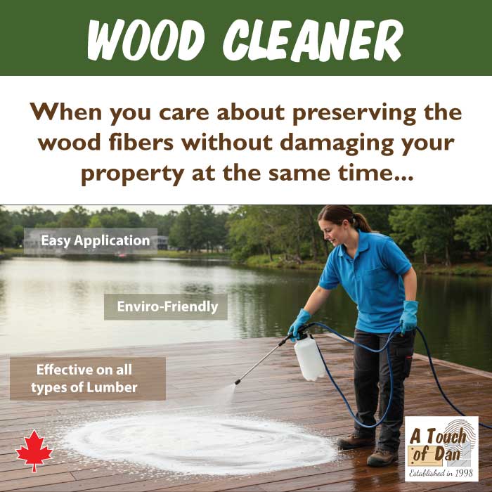 Lady using Wood Cleaner beside lake